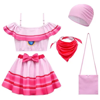 2023 Новый Cossky Детский карнавальный костюм принцессы Пич Для девочек, милое розовое платье, купальник, костюмы на бретелях, карнавальный костюм на Хэллоуин