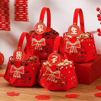 4шт Китайские Ретро Красные Полые Сумки для конфет Для хранения сумок Традиционный Мешочек для конфет Свадебная Подарочная коробка для конфет Украшение вечеринки