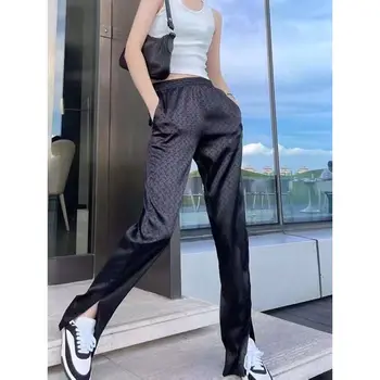 DUTRIEUX Модные широкие брюки с разрезом из тонкой драпировки с лунным рисунком 2023, женские утягивающие брюки с высокой талией и прямые повседневные брюки