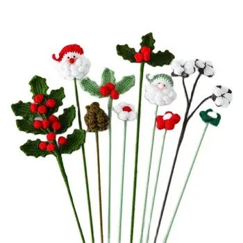 Вязаный Букет Цветов Рождественский Искусственный Цветок Крючком Ягода Санта Клауса Готовый Вязаный Цветок Рождественский подарок ручной работы