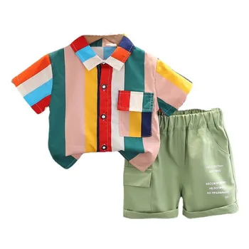 Новый летний костюм для малышей, Повседневная рубашка для мальчиков, шорты, 2 шт./компл., одежда для малышей, Детский спортивный костюм, детские спортивные костюмы