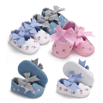 Обувь Для новорожденных Малышей, Обувь для детской кроватки для девочек, Обувь для принцессы с Цветочным Бантом, Детские Кроссовки First Walker на Хлопчатобумажной подошве 0-18 Месяцев