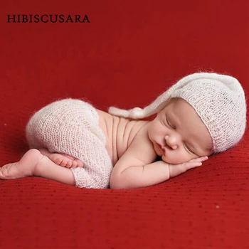 Одежда для фотосъемки новорожденных, Мягкий мохер, реквизит для фотосъемки новорожденных, костюмы, Кепка / Шляпа + брюки, комплект из 2 предметов, вязаные наряды для мальчиков и девочек Bebe
