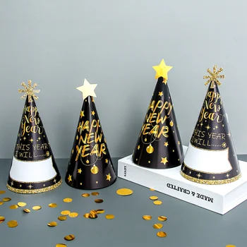 С Новым Годом 2023, Черная Золотая 3D Бумажная Шапочка, Детская Новогодняя Вечеринка, Реквизит Для Фотосессии, Шляпы DIY, Рождественский Декор Для Дома