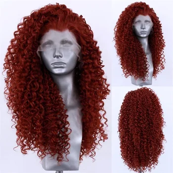 Свободный вьющийся парик винно-красного цвета, синтетические волосы на кружеве спереди, парики для чернокожих женщин, боковая часть, фронтальное волокно, натуральная линия роста волос, бесклеевой